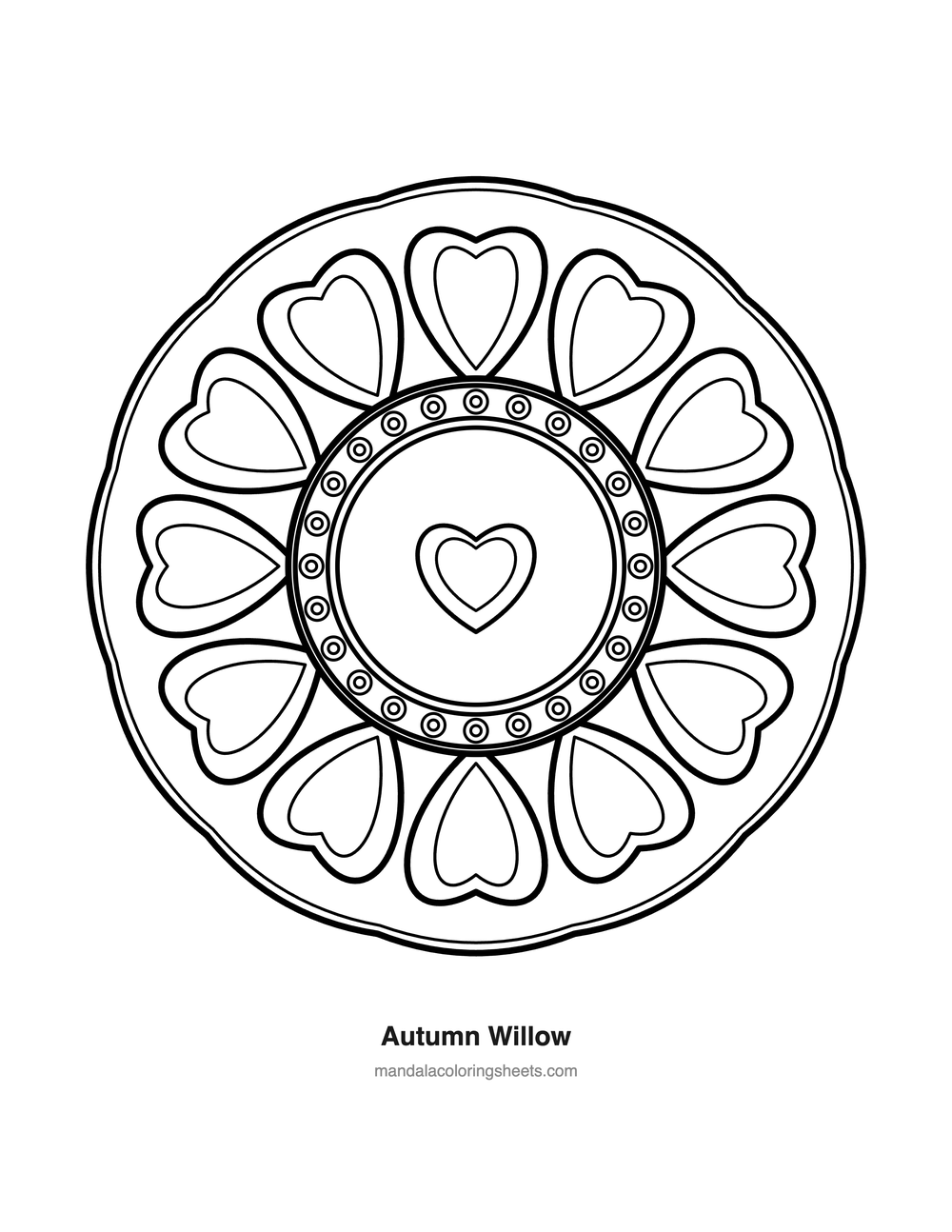 Autumn Willow — free printable bold and easy mandala coloring page