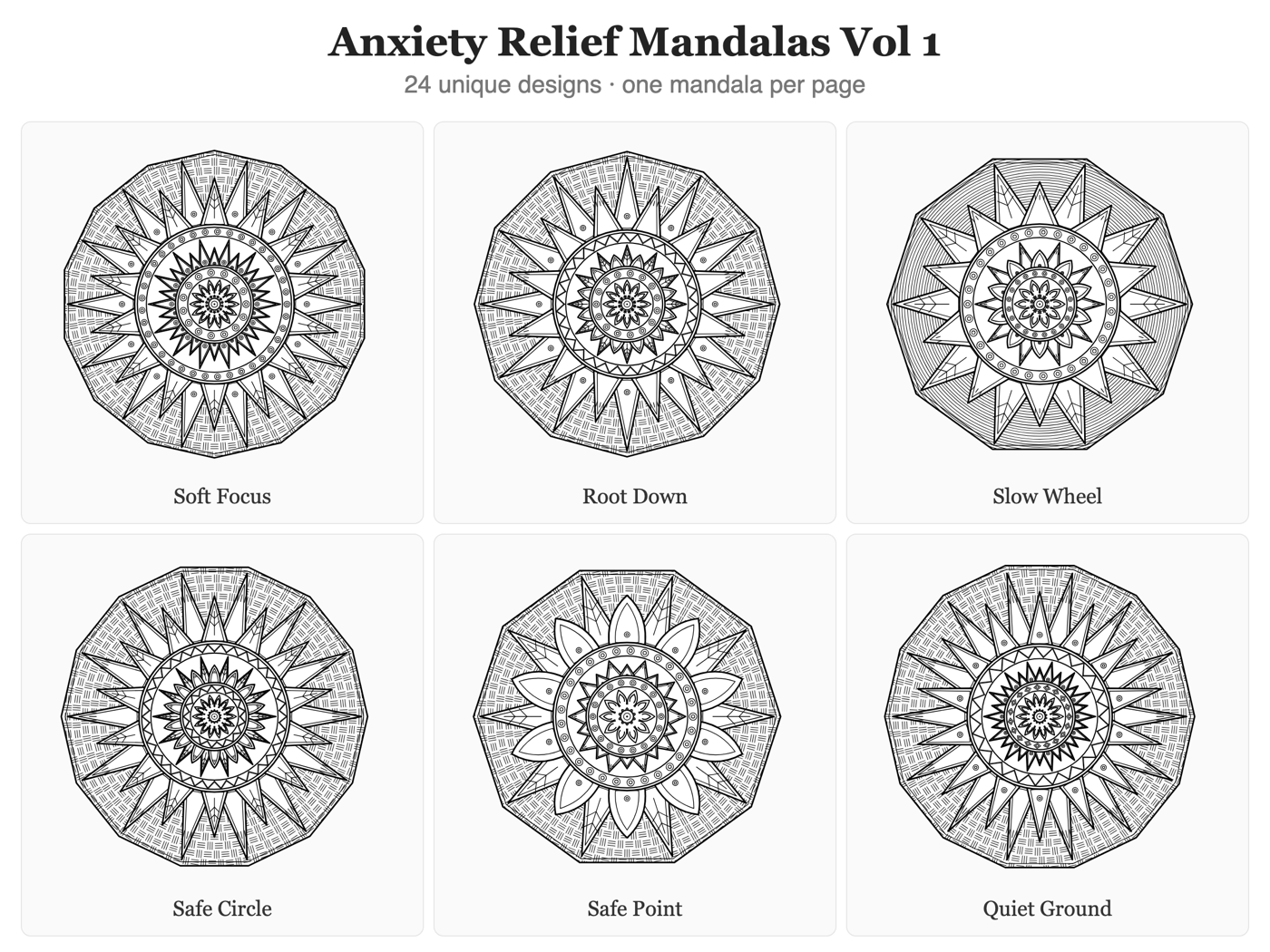 Anxiety Relief Mandalas — all pages at a glance