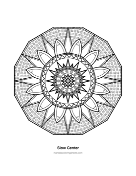 Anxiety Relief Mandalas coloring page — 14 Slow Center