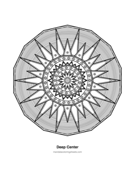 Anxiety Relief Mandalas coloring page — 24 Deep Center