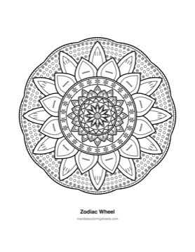 Celestial & Cosmic Mandalas coloring page — 15 Zodiac Wheel