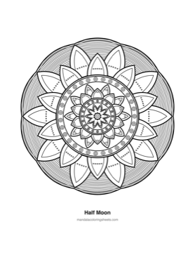 Celestial & Cosmic Mandalas coloring page — 23 Half Moon