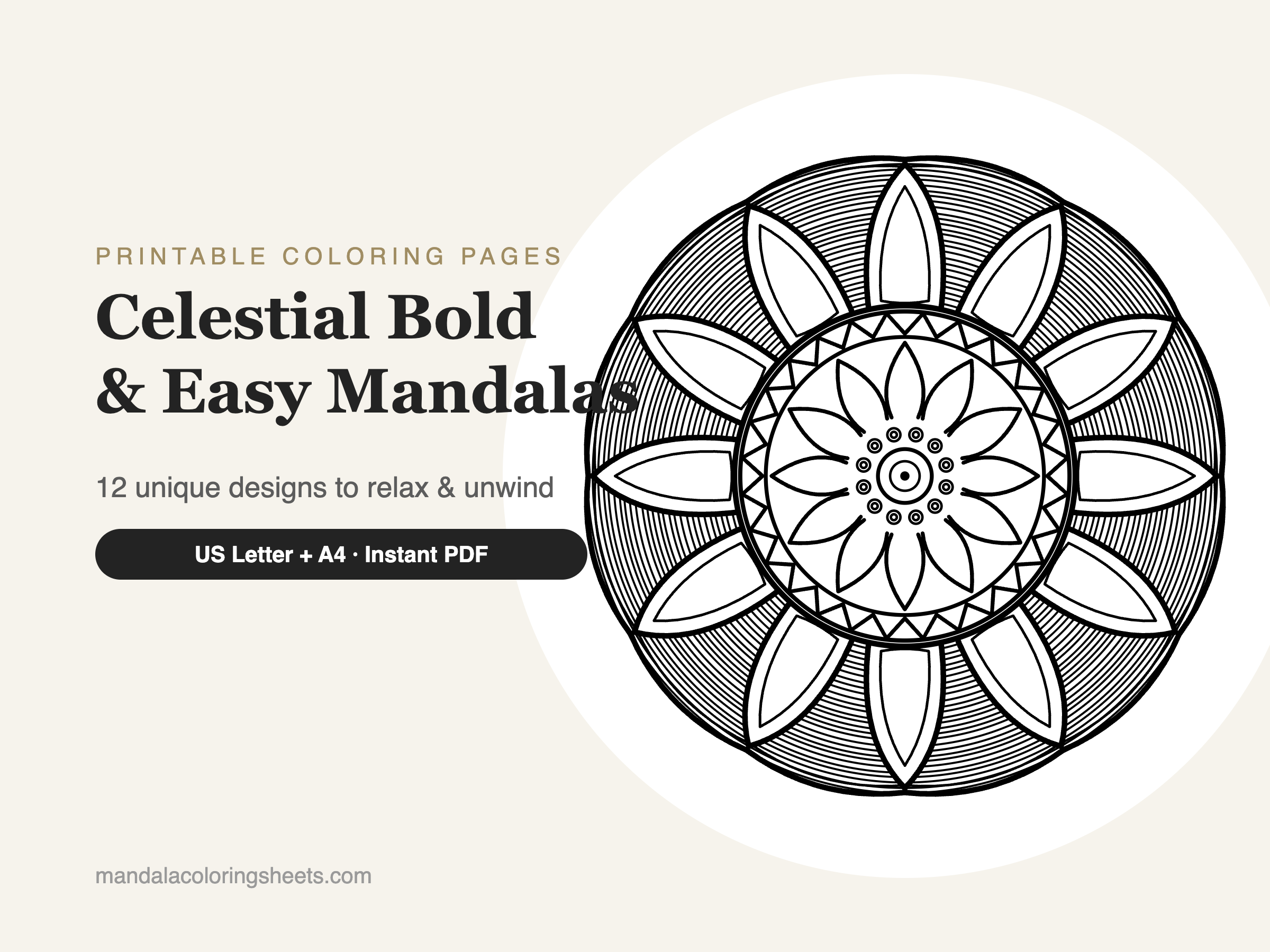 Celestial Bold & Easy Mandalas Coloring Pages — 12 Sheet Bundle