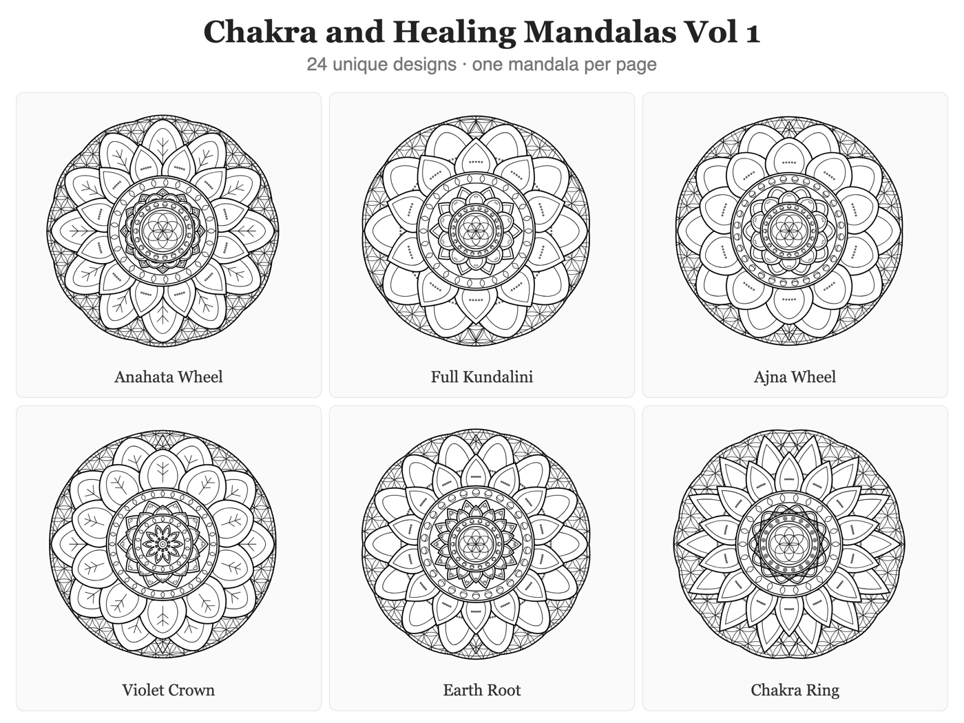 Chakra & Healing Mandalas — all pages at a glance