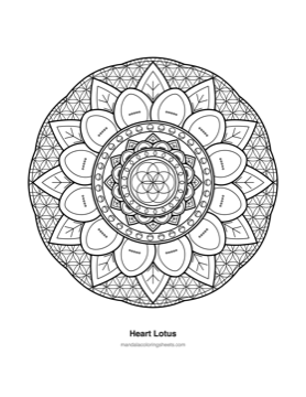 Chakra & Healing Mandalas coloring page — 23 Heart Lotus