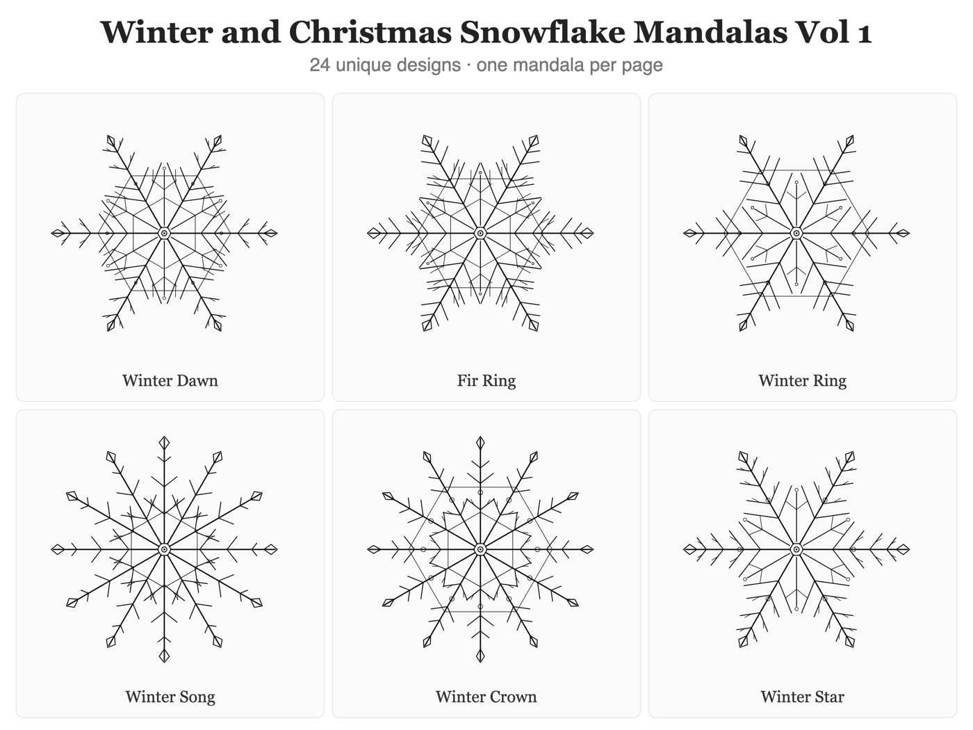 Winter & Snowflake Mandalas — all pages at a glance