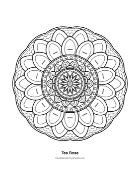 Floral Mandalas coloring page — 12 Tea Rose