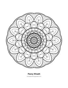 Floral Mandalas coloring page — 14 Peony Wreath