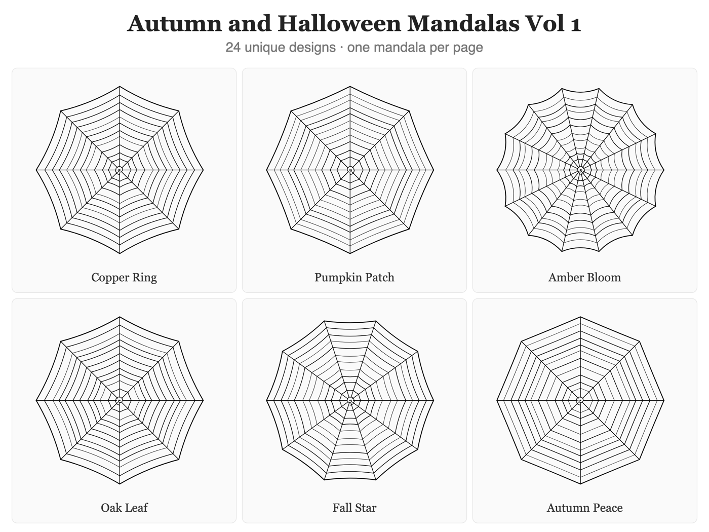 Autumn & Halloween Mandalas — all pages at a glance