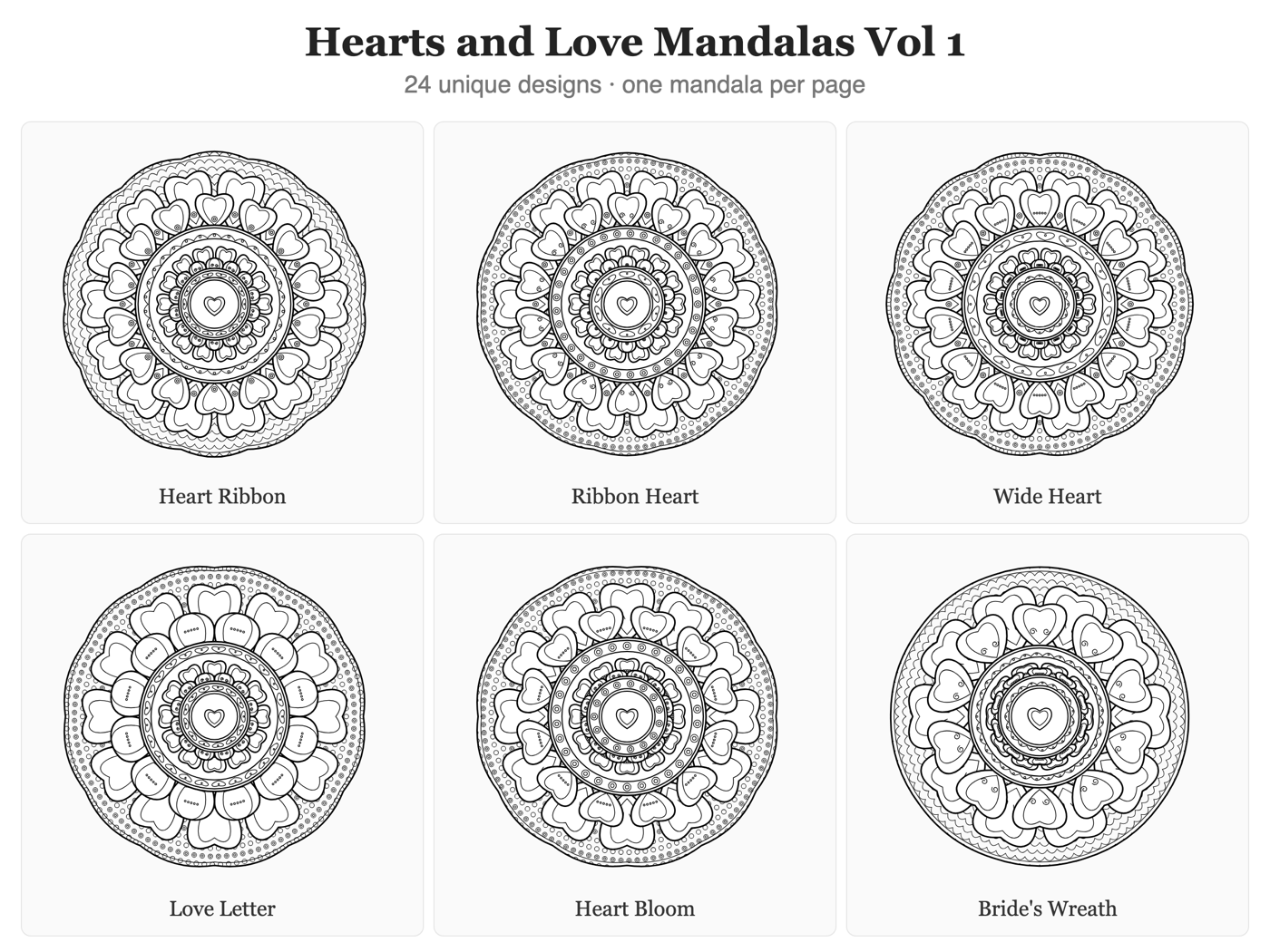 Hearts & Love Mandalas — all pages at a glance