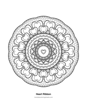 Hearts & Love Mandalas — printable mandala coloring page