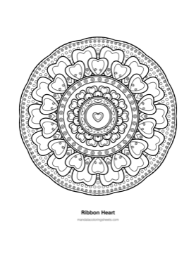 Hearts & Love Mandalas coloring page — 02 Ribbon Heart