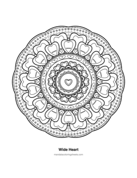 Hearts & Love Mandalas coloring page — 03 Wide Heart