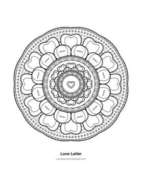 Hearts & Love Mandalas coloring page — 04 Love Letter