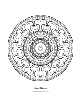 Hearts & Love Mandalas coloring page — 05 Heart Bloom