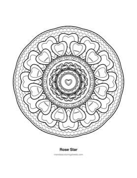 Hearts & Love Mandalas coloring page — 08 Rose Star