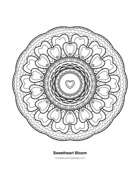 Hearts & Love Mandalas coloring page — 09 Sweetheart Bloom