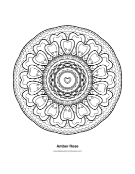 Hearts & Love Mandalas coloring page — 11 Amber Rose