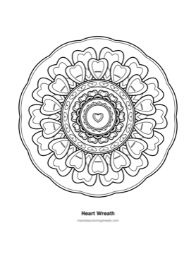 Hearts & Love Mandalas coloring page — 12 Heart Wreath