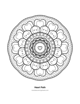 Hearts & Love Mandalas coloring page — 13 Heart Path