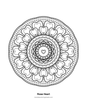 Hearts & Love Mandalas coloring page — 14 Rose Heart