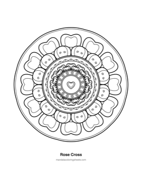 Hearts & Love Mandalas coloring page — 16 Rose Cross