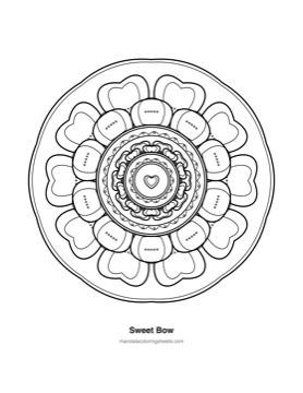 Hearts & Love Mandalas coloring page — 18 Sweet Bow