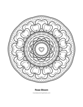 Hearts & Love Mandalas coloring page — 20 Rose Bloom