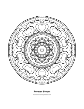 Hearts & Love Mandalas coloring page — 21 Forever Bloom