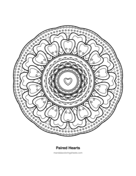 Hearts & Love Mandalas coloring page — 24 Paired Hearts