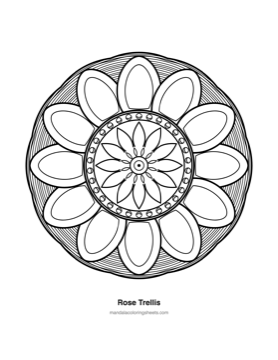 Large-Print Mandalas for Seniors coloring page — 01 Rose Trellis